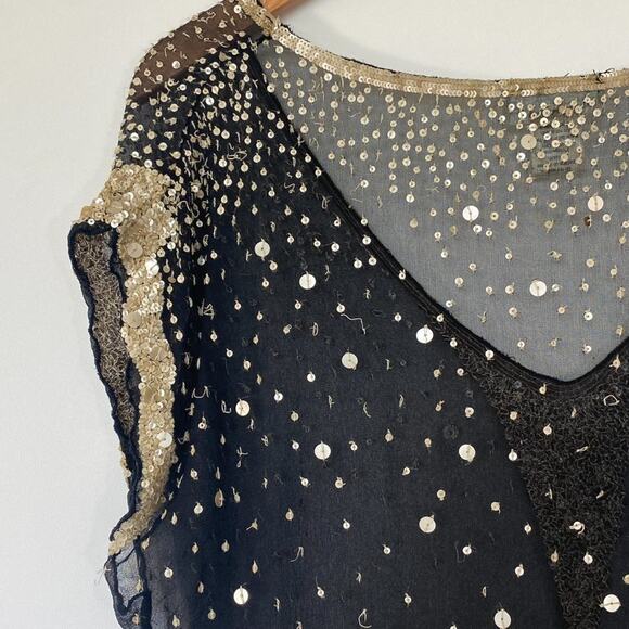 Vintage Shag Black Cream Sequin Embellished Blouse Top - Picture 10 of 16